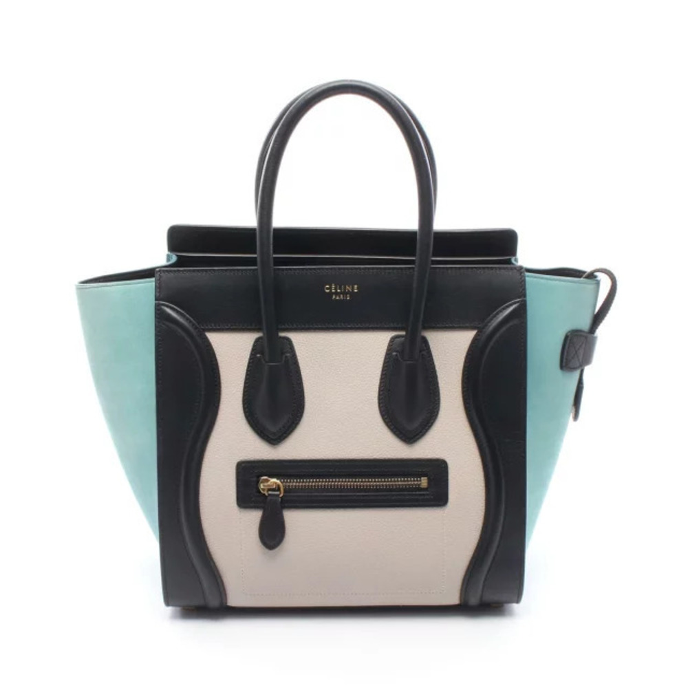 Celine Luggage Tote Shopper Tote Bag Leather Beige Cream Black Blue